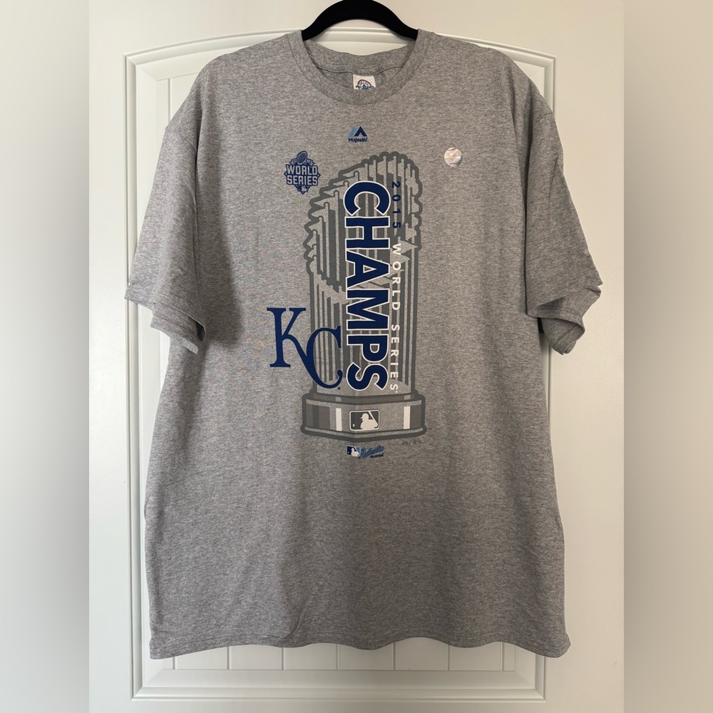 New Majestic Gray 2XL Tshirt 2015 World Series Champs KC Royals Short sleeve